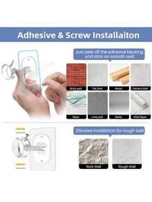 2pcs Curtain Rod Brackets, Ceiling Mount Curtain Rod Holders, Heavy Duty Self-Adhesive Curtain Rods, Adjustable Curtain Hooks, Suitable For Wardrobe, Bedroom, Bathroom, Kitchen, Apartment (Black And White) - Multicolor - View 11