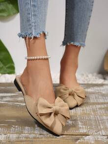 Giày lười mũi nhọn màu kaki có nơ, kiểu dáng thời trang dành cho nữ, giày lười thoải mái và thanh lịch cho mùa xuân/thu, phù hợp cho đi làm và công sở. - Màu Khaki - Xem 4