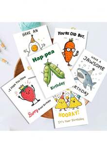 6张/套趣味双关生日贺卡，6个信封+6张卡片，趣味图案卡片，感谢卡，友谊卡，礼品卡，生日祝福和礼品卡。 - 彩色 - 查看 4