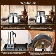 Stovetop Espresso Mocha Stainless Steel Greca Coffee Maker Classic Cafe Makers Suitable For Induction Cookers Ceramic Stoves Tummy - Silver - View 5