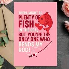1pc Plenty Of Fish Love And Fishing Rod Humor Card Greeting Card With Envelope Playful Romantic Sea Life And Angling Design Perfect Valentine's Day Gift For Friends, Colleagues, Partners, And Loved Ones
