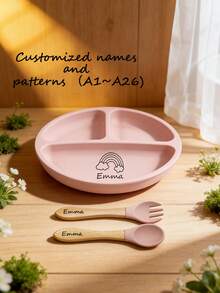 7pcs Baby Tableware Set, Customizable With Name & Pattern, Baby Gift, Bib, Plate, Bowl, Cup, Fork & Spoon, Teether