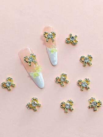 10 pezzi Decorazioni per unghie in stile Y2K in lega dorata a forma di fiocco, gemme per unghie 3D lucide, accessori gioiello per unghie a forma di stelle, decorazioni fai-da-te per unghie, decorazioni gioiello, confezione regalo per arte di unghie