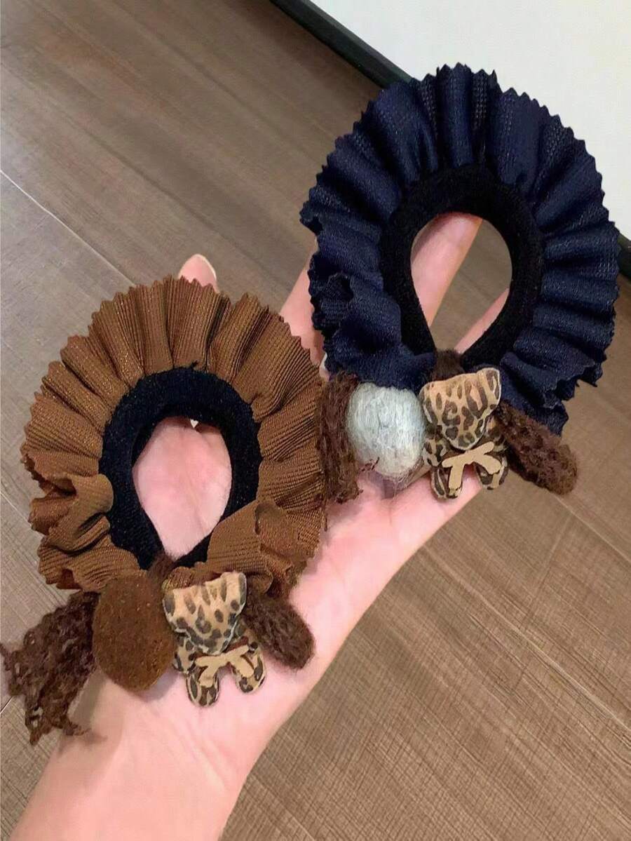 1/2 Stücke Nische Leopard Muster gefaltete Haargummis, vintage süße Bären Spiralhaargummis, elegante Haargummis für Pferdeschwanz, Dutt Gummibänder für den täglichen Gebrauch, Haargummis, Haarseil - Verschiedenfarbig - Übersicht 1