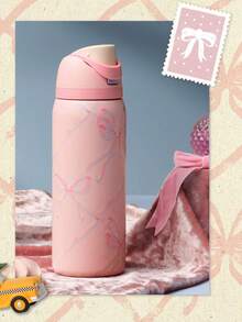 OWALAo Newest Sugar Plum Fairy 32oz / 945ml Free-Sip Holiday Collection Limited Edition Stainless Steel Water Bottle With Straw. Pink Bow Pattern. A Water Bottle Designed For Water Drinkers, Suitable For Running, School, Travel, Fitness, Halloween, Thanksgiving Day, Christmas Day Gifts, Gift For Her, New Fashion Water Bottle For Women. - Sugar Plum Fairy-粉藍色絲帶 - 查看 2