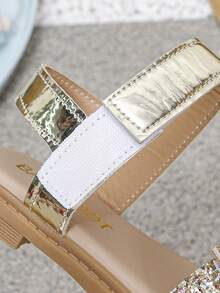 Latest Popular Item, Fashionable Hook And Loop Adjustable Girls' Flat Sandals, Suitable For Daily Wear, Camping, Beach, Party, Campus And Other Occasions - Gold - View 7