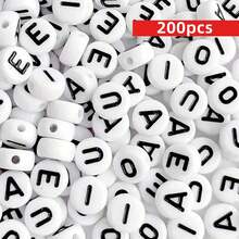 Yiwu Qiyou Accessories Co., LTD 500/200/100颗7毫米元音字母亚克力珠，白色底黑色字体，适用于制作手链、项链、手机链和各种DIY配件 - 黑與白 - 查看 15