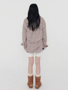 Early Autumn Retro New Lapel Single-Breasted Loose Long Sleeve Plaid Shacket - Multicolor - View 9