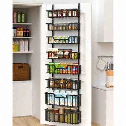 8-Tier Over The Door Organizer With Adjustable Hooks And Baskets - Black
