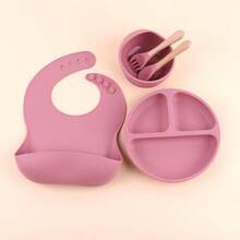 8pcs Baby Feeding Set, Silicone Tableware, Bib, Plate, Bowl, Cup, Fork & Spoon, Fruit & Vegetable Teether, Ice Tray - Multicolor - View 6