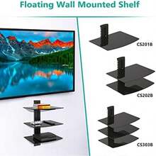 WALI Estantes Flotantes de Pared para TV, Soporta Hasta 8KG, Estante para TV con Cristales Templados Reforzados para Reproductores de DVD Cajas de Cables Consolas de Juegos (CS202B), 2 Estantes, Negro(3 Estantes) - Multicolor - Ver 7