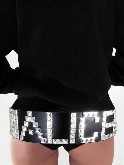 1条ALICE黑色重型铆钉超大铆钉腰带，多功能赛博朋克暗黑风格PU腰带，适合街头摄影、度假、旅行和日常使用。