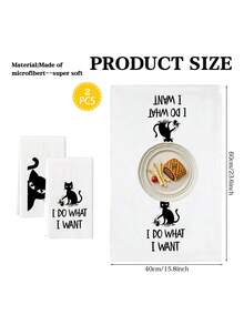 2Pcs Polyester Funny Cat Kitchen Towels, Decorative Dish Towels For Cat Lover, Housewarming Gifts, Wedding Shower Gift, Fun Hostess Kitchen Decor - White - View 2