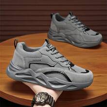 Men's New Breathable Work Safety Shoes, Casual Thick Sole Non-Slip Sneakers, Comfortable Chunky Sneakers - Grey - View 4