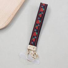 1个波西米亚风手工厚布刺绣钥匙扣，适用于 16/17 Pro Max手机挂绳、腕带、包包挂饰、钥匙链配件、印花织带钥匙圈、女士汽车钥匙链、女士包包吊坠钥匙扣、通用钥匙扣、女士时尚钥匙扣 - 手腕掛帶 - 查看 13
