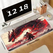 1 pièce Grand tapis de bureau style samouraï japonais, tapis de souris de jeu cool avec dragon rouge. Grand tapis de bureau XXL, tapis de bureau kawaii anime, protecteur de bureau pour ordinateur portable et clavier - Rouge - Voir 6