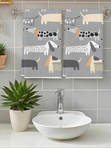 2Pcs Vintage Gray Dachshund Kitchen Towels - Soft Polyester, Hand & Tea Towel Set For Holiday Decor And Housewarming Gifts - Grey - View 6