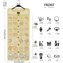 Hanging Jewelry Organizer With Dual Zippered Pockets Canvas Double Sided Rotating Hanger Necklace Hanging Wall Organizer Earring Dustproof Holder Wall Mount Accessories Display Bag(Purple)-Trugenix - 米色 - 查看 5
