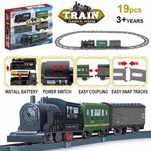 20 piezas Conjunto de tren eléctrico vintage, 19 piezas del sistema de vías de ensamblaje, Ensamblaje de tren DIY, Juego de mesa familiar, Juguete educativo STEM, Modelo de tren vintage, Regalo de cumpleaños/Navidad para niños y niñas - Accesorios aleatorios, Vuelta al cole - Negro - Ver 15