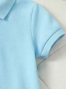 1 pieza Vestido polo estilo dulce y lindo para niñas, primavera/verano - Azul - Ver 4