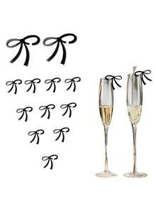 1/5/10个装派对玻璃杯蝴蝶结装饰黑色蝴蝶结饮料标签，亚克力蝴蝶结饮料标签，适用于节日和婚礼装饰、礼品装饰、生日毕业装饰