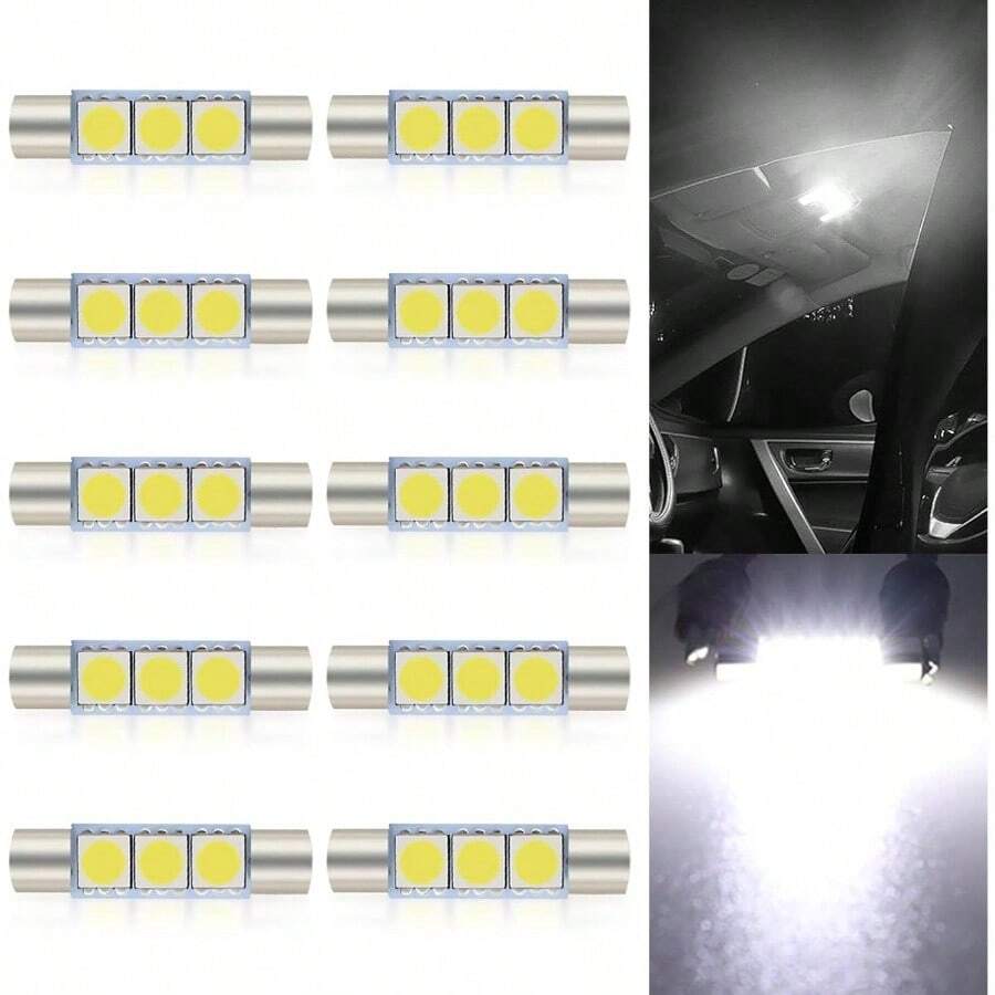 10 PCS Car 28mm Reading, Compact 180 Degree Bright No Delay, And 6614F/6612F Bulb, Universal Interior Bulb White - Initial - View 1