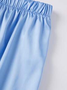 Women's Pajamas Set Long Sleeve Turn Down Color Ruffled Button Up Tops And Elastic Waist Pants Lounge Wear 2 Pcs Set - 藍色 - 查看 7
