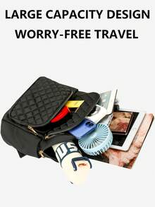 防盗菱格纹尼龙双肩包，女士钱包，多功能时尚日常包，多口袋轻便旅行包，大容量简约书包，便捷书包，适合学生、护士、教师、商务人士、旅行度假、商务出行、日常通勤、购物、办公、约会、徒步、训练、工作、生日礼物、节日礼物、背包 - 彩色 - 查看 9