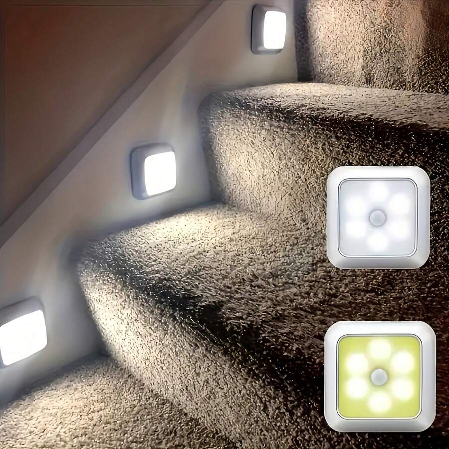 1pc/3pcs Auto Sensor LED Night Light, Wireless Wall Lamp, Battery Powered, Suitable For Stairs, Cabinets, Bathroom, Steps, Bedroom, Corridor, Indoor Decor - Light Grey - View 1