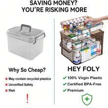 买一送一，购买药盒即可获赠药盒，双层药品收纳盒，透明塑料带提手药盒，家用药柜收纳 - 彩色 - 查看 5