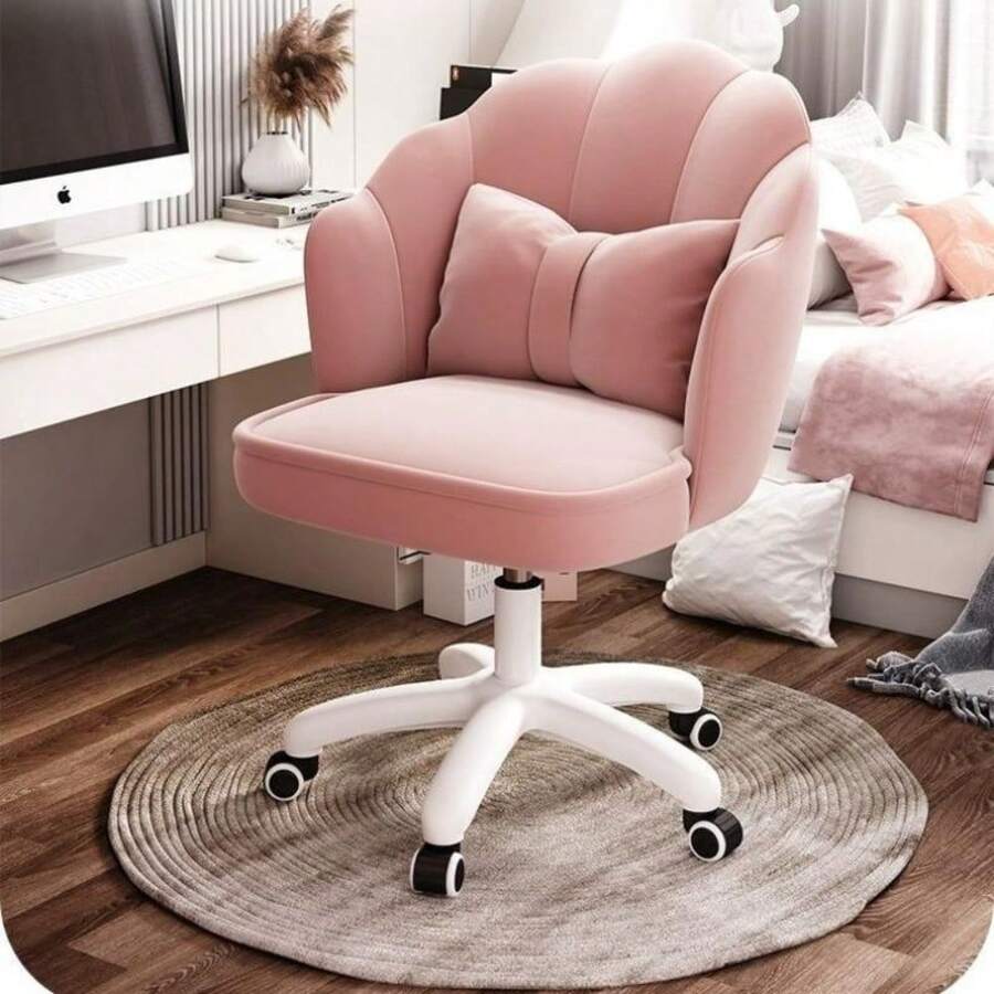 Petal Design 360° Swivel Chair - Lift-Up Adjustable Makeup Office Chair, Comfortable Backrest Home Computer Chair - White - View 1