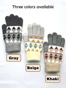 Customized Embroidered, Personalized Adult Winter Warm Thermal Lined Knitted Gloves, Alpaca Wool Blend, Diamond Jacquard Touchscreen Gloves, Gift For Family And Friends, Customized Christmas Gift - A - View 4