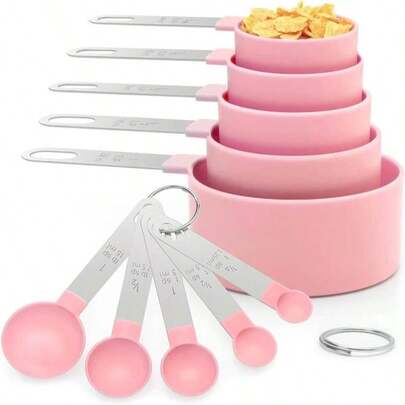 Measuring Cups And Spoons Set, 10 Pieces Stackable Measure Tools With Stainless Steel Handles, Kitchen Gadgets For Cooking &Amp; Baking (Pink)
