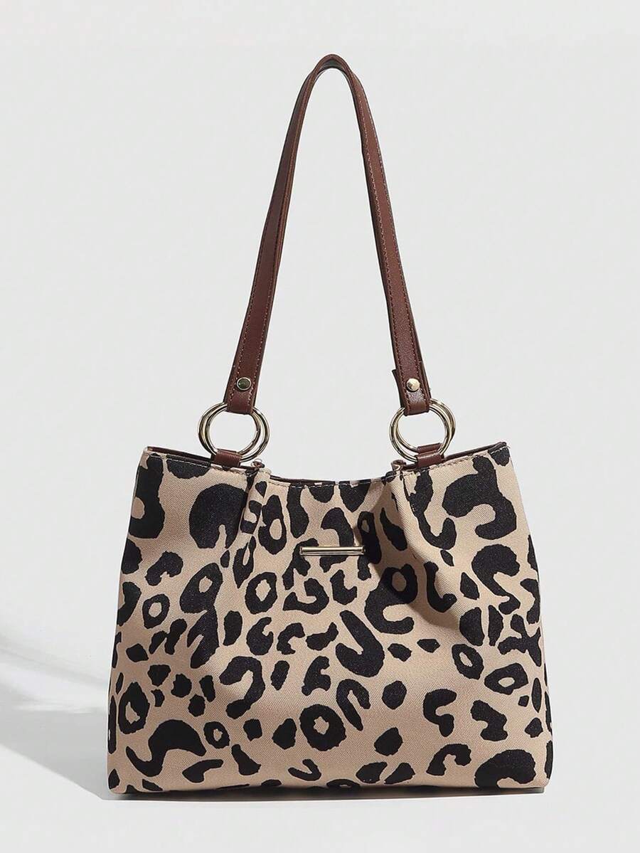 Leopard Print Women's Handbag, Brown Shoulder Tote Bag, Large Capacity, New Autumn/Winter Versatile Casual Shoulder Shopping Bag, Suitable For School And Commute - Khaki - View 1