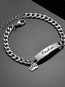 Customized Engraved Stainless Steel Bracelet, Charm Bracelet With Crown, Star, Heart And Butterfly - Personalized Curved ID Chain Gift For Birthday, Valentine's Day, Mother's Day, Thanksgiving - Multicolor - View 4