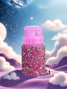 1pc 200ml Rhinestone Decorated Cosmetic Refillable Bottle, Suitable For Toner, Makeup Remover, Nail Polish Remover - Plastic Material, Independent Pump Bottle, No Electricity Required - Multicolor - View 5