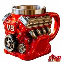 Retro Engine Coffee Mug, V8 Engines Stainless Steel Cup, Personalized Double Wall Insulation Car Mug With Handle Perfect For Father's Day, Christmas, Husband, Mechanic, Car Enthusiast(1pc) - Red - View 10