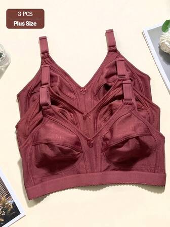 3pcs Floral Print Casual - Comfortable Minimalist Casual - Athletic Casual - Regular Casual Knit Fabric Banded Plus Size Women Bras