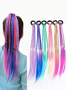 6件套彩色编织发饰套装，包含女士假发、甜美钩编发圈和发绳、波西米亚风手工编织发带，适合日常佩戴和特殊场合，也是一份贴心的礼物。 - 彩色 - 查看 1