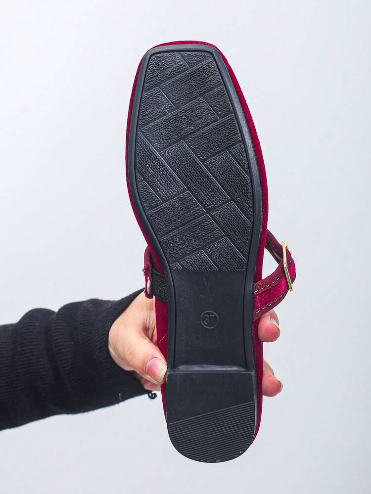 New Women's Flat Mary Jane Shoes, Retro Burgundy Gold Velvet, Comfortable Ballet Shoes For Daily Wear And Vacation - Burgundy - View 8