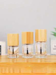 1pc 8ml Nail Polish Refillable Bottle With Bamboo Cap, Portable Nail Polish Gel Refill Container - Clear - View 2