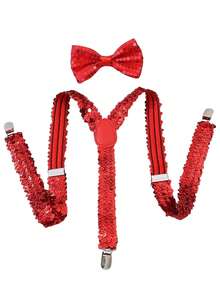 1套闪光吊带和领结套装，男女通用弹力吊带和领结套装 - 彩色 - 查看 7