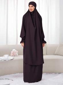2pcs Nida Fabric Women Loose Comfortable Khimar Abaya Dress Set, Suitable For Outdoor Prayer, All Season, Muslim Islamic Clothing, Khimar Hijab Prayer Jilbab - 彩色 - 查看 22