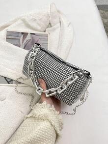 Fashionable Commuter Mini Sparkling Rhinestone Clutch Bag For Evening Party - Silver - View 11