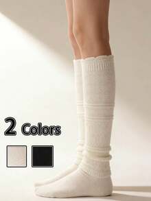 1双复古镂空白色绒面羊毛袜，女士冬季羊毛小腿袜，保暖蕾丝长袜，适合日常穿着 - 拼接菱格小腿襪 - 查看 9