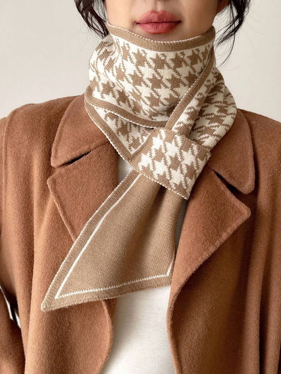 1 chiếc khăn quàng cổ dệt kim cổ điển có nút cài dành cho nữ, khăn choàng cổ xẻ tà thời trang đa năng giữ ấm trong thời tiết lạnh. - Màu Khaki - Xem 1