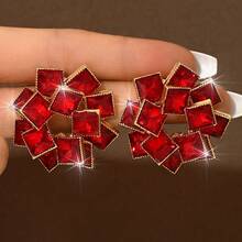 一对奢华水钻镶嵌圆形长耳环，简约韩式风格首饰 - MS378 - 查看 15