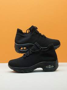 Cross-Border Children's Sports Casual Lace-Up Air Cushion Shock Absorbing Sneakers, Slip-On Slouchy Shoes, Dance Shoes, Knitted Leg Warmers Shoes - Black - View 5