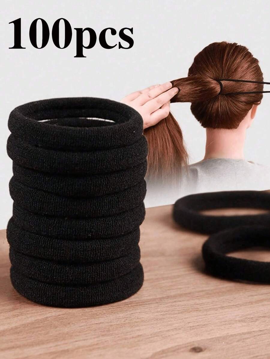 20/50/100pcs Women Black Seamless Hair Ties, Elastic Hair Bands, Hair Scrunchies ,Ponytail Holders ,Hair Rubber Bands ,Hair Rope Head Accessories - Black - View 1