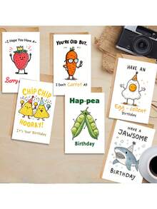 6张/套趣味双关生日贺卡，6个信封+6张卡片，趣味图案卡片，感谢卡，友谊卡，礼品卡，生日祝福和礼品卡。 - 彩色 - 查看 7